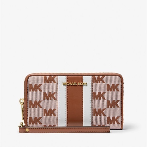 Michael Kors Jet Set Travel Large Striped Logo Jacquard Smartphone Wristlet - Picture 1 of 4